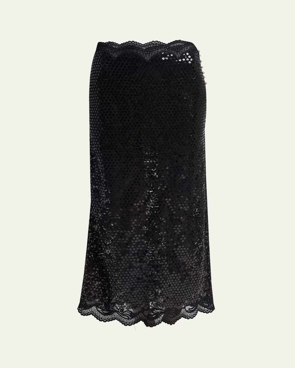 Tweed Sequined Scallop Midi Skirt